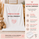 Personalized Dragon Baby Blanket with an embroidered-look print featuring a cute baby dragon in a winter hat and scarf, magical snow-covered castle, moon, stars, snowy mountains and winter forest scenery.

A beautiful personalized blanket for babies and children, perfect for baby showers, newborn gifts, winter babies, birthdays and magical winter nursery spaces.