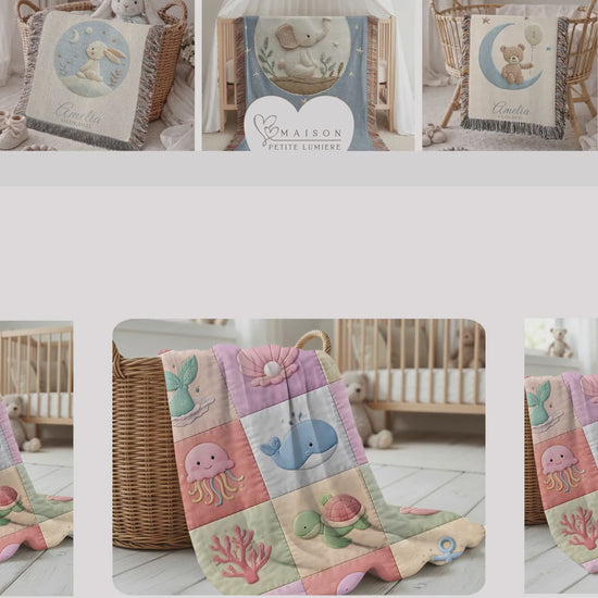 Personalized Mermaid Patchwork Baby Blanket with Name • Under the Sea Quilt Look Baby Blanket • Ocean Nursery Decor • Newborn Gift