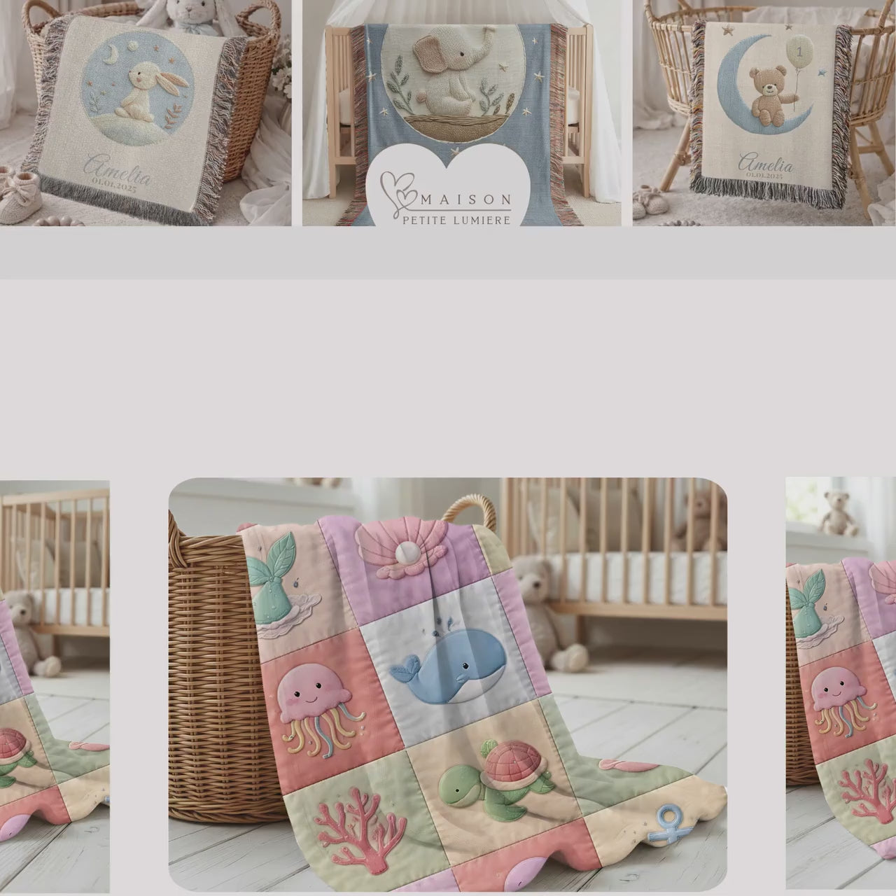 Personalized Mermaid Patchwork Baby Blanket with Name • Under the Sea Quilt Look Baby Blanket • Ocean Nursery Decor • Newborn Gift