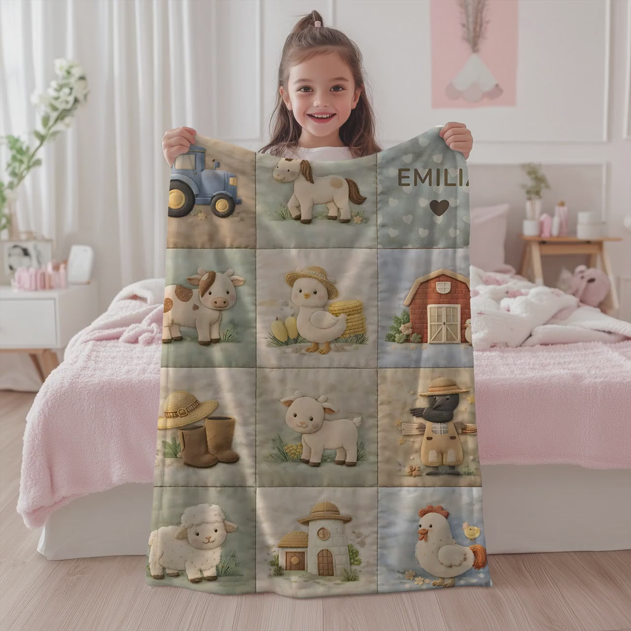 Patchwork Look Baby Blanket • Cow Horse Sheep • Farm Quilt Design • Neutral Nursery Decor • Soft Newborn Blanket • Boutique Baby Gift