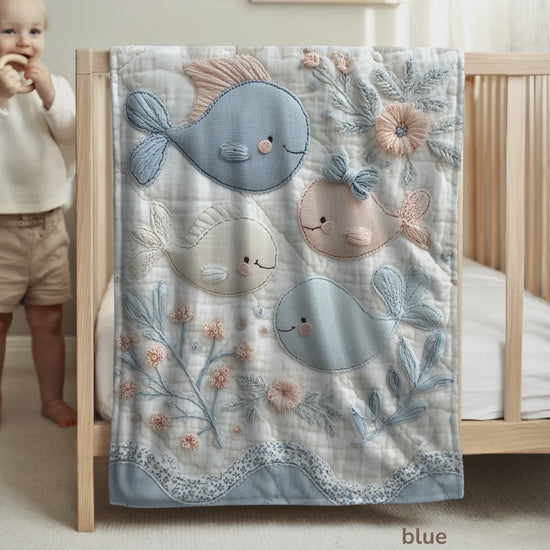 Ocean Embroidered Look Baby Blanket • Fish Floral Ocean Theme • Neutral Nursery Decor • Soft Newborn Blanket • Boutique Baby Gift