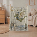 Personalized Dragon Baby Blanket with Name, Winter Embroidery Fantasy Castle Nursery, Snow Newborn Gift, Magical Baby Shower Keepsake