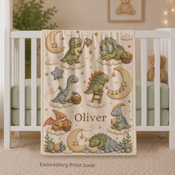 Dragon Baby Blanket with Name Personalized, Custom Baby Boy Blanket, Embroidered Dino Blanket, Nursery Decor, Baby Shower Gift